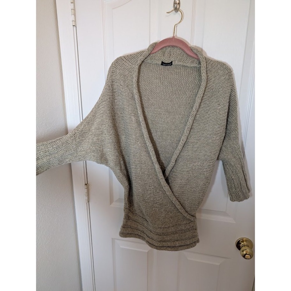 Topshop Cardigan Sweater Wrap Front Knit Dolman Sleeve‎ Beige Casual Size 6 - Picture 2 of 7